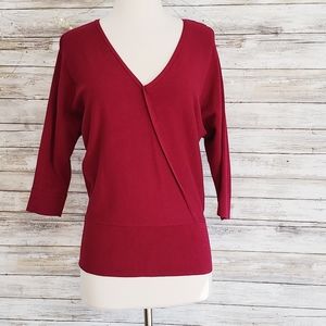 WHBM Dark Red 3/4 sleeve banded hem knit top